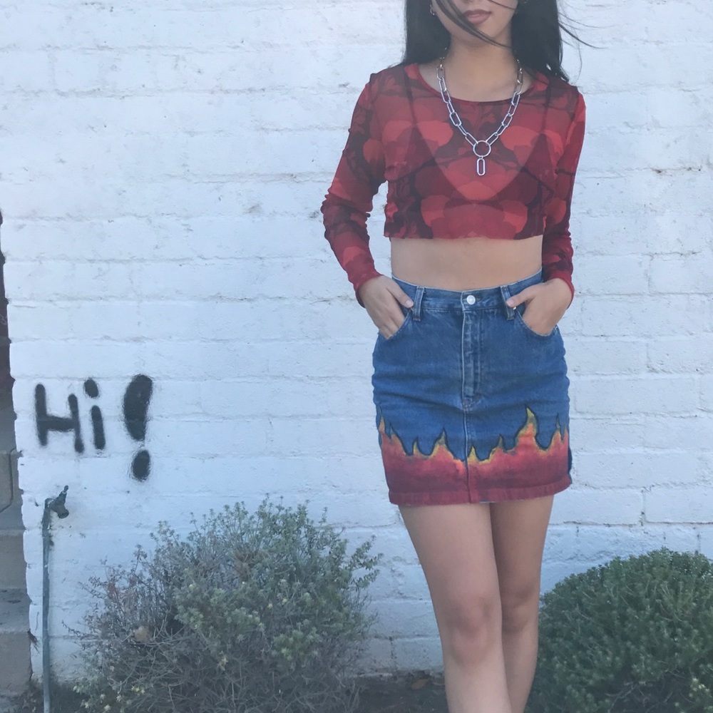 Hand painted flame denim skirt🔥